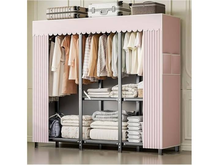 MmcdylyhEU Freistehender tragbarer Kleiderschrank mit Abdeckung – Faltbarer Kleiderständer for Aufhängen von Kleidung, ideal for Schlafzimmer(Yellow,190cm/74.8inch)