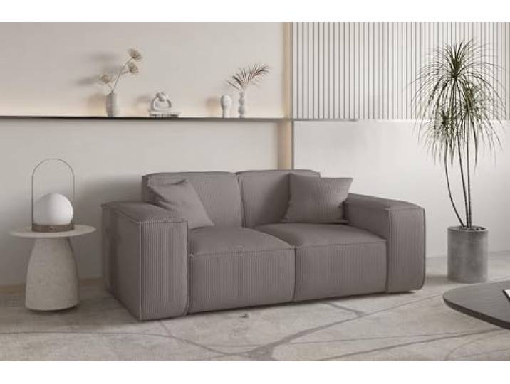 Fun Möbel Sofa Designersofa CELES Premium 2-Sitzer in Stoff Scala (Taupe)