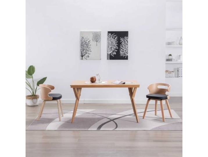 HEFZGDB Esszimmerstühle 2 STK. Schwarz Bugholz und Kunstleder mit Polsterung und Holzrahmen - Bequeme Stühle für Esszimmer und Küche