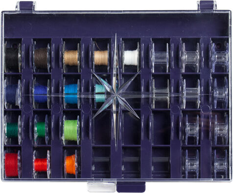 Prym Spulenbox, Größe: 16 x 12 cm, für 32 Unterfadenspulen