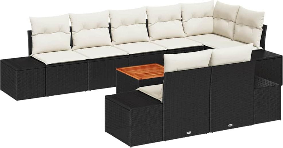 Garten-Sofa-Set mit Speicher 9 pcs Schwarz und Weiß