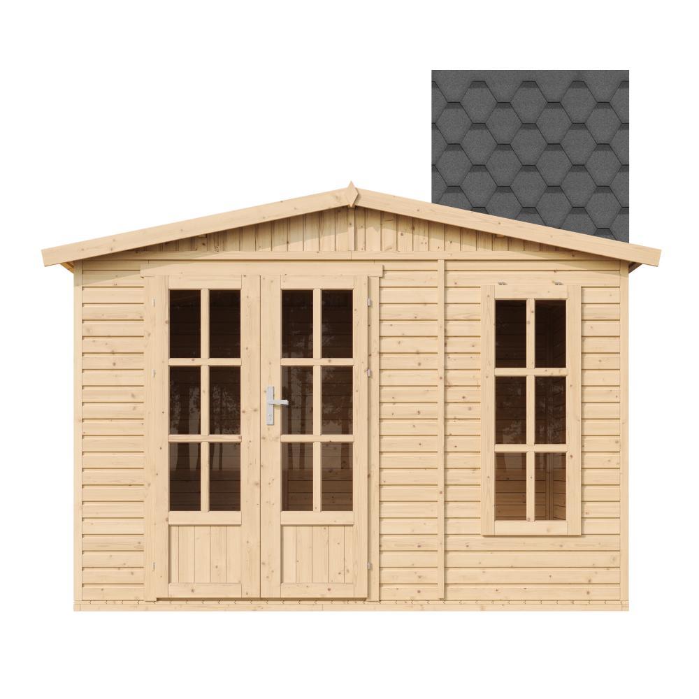 Gartenhaus Holz 6 m2 - H232 x 332 x 222 cm - Große multifunktionale Gartenhütte - Gerätehaus Holz Garten-Studio - Schwarz bituminöse Schindeln - TIMBELA M334FB+H334FBBLACK