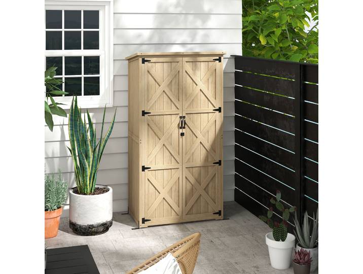 Outsunny Armoire Jardin Outils Bois Étanche 90Lx54.5Px161/168,5H