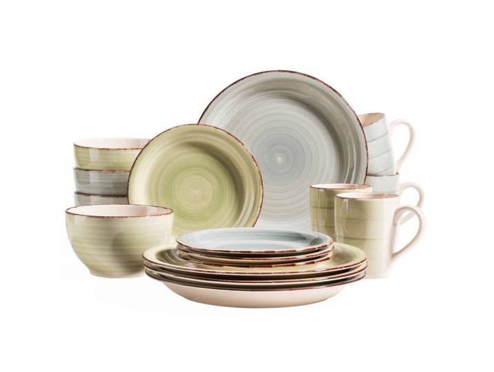 Mäser Kombiservice, Olivgrün, Blaugrau, Keramik, 16-teilig, 390 ml, Essen & Trinken, Geschirr, Geschirr-Sets, Kombiservice