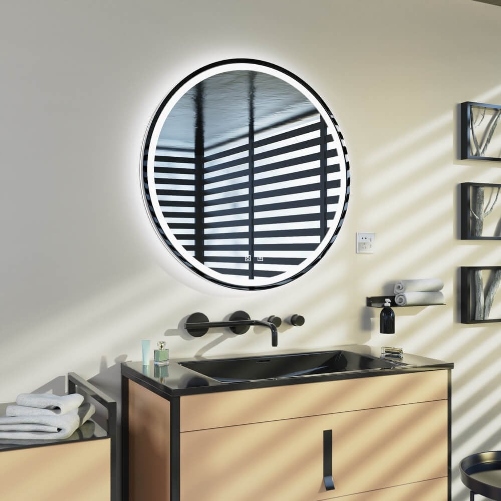 Lyora Vasari ronde spiegel met led en antifog - zwart - Ø 60 cm