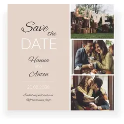 Save The Date Karte: Wir werden heiraten mit Fotos in Beige