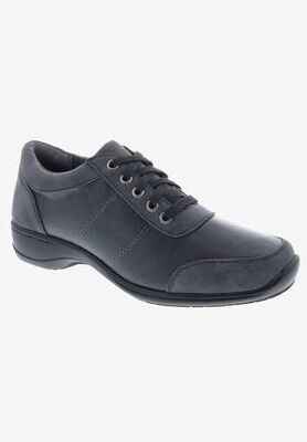 Wide Width Women's Stroll Along Oxford Flat by Ros Hommerson in Black Leather (Size 6 W)