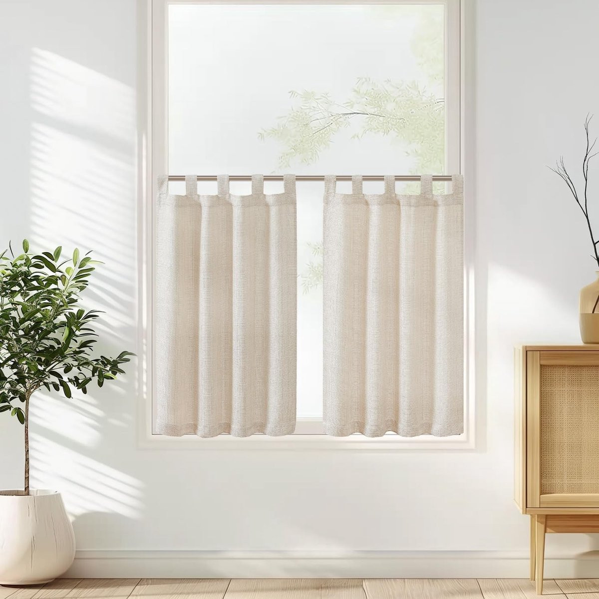 Omgoods Vangao Set van 2 Moderne Korte Keukengordijnen Semi-transparant - Breedte: 70 cm, Hoogte: 60 cm - Landelijke Stijl