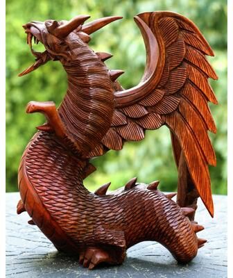 G6 Collection Wooden Dragon Handmade Sculpture Statue Handcrafted Gift Art Decorative Home Decor Figurine Accent Decoration Artwork Hand