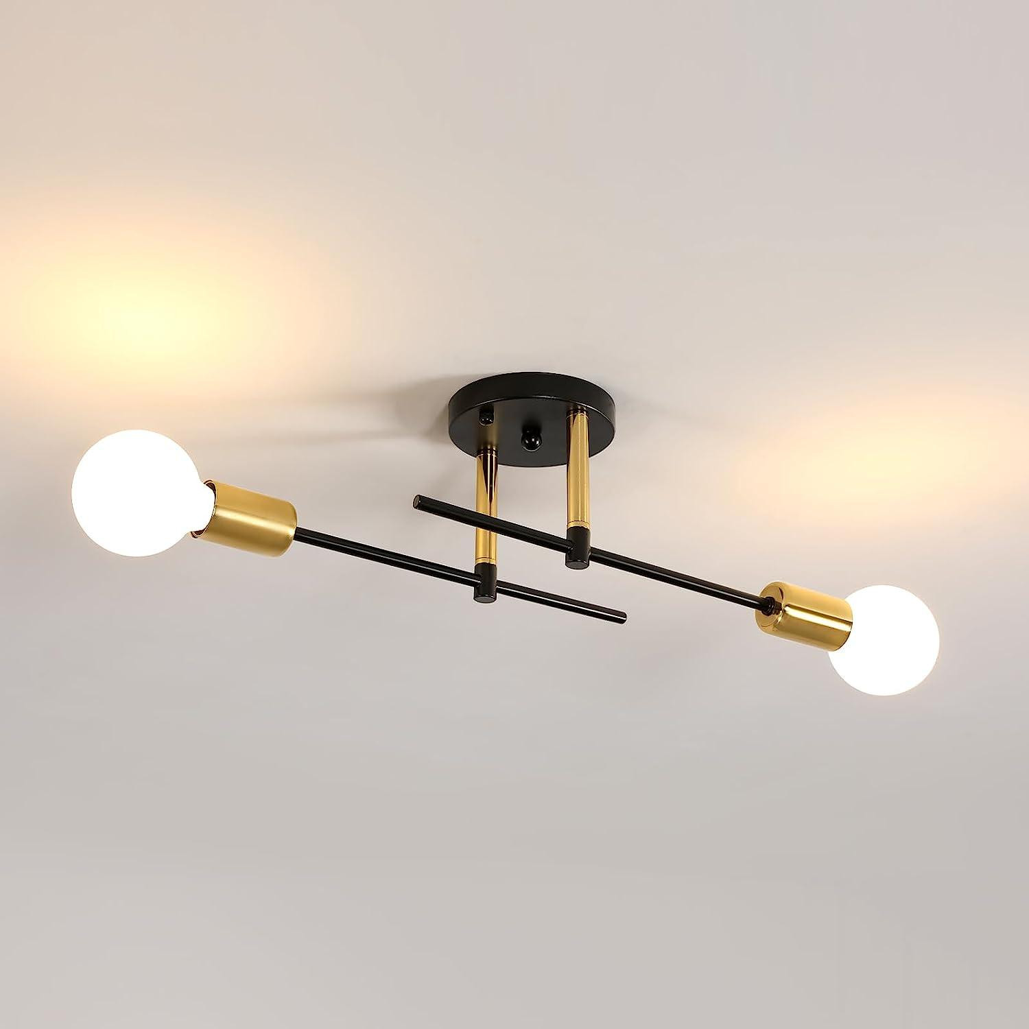 COMELY Industriële plafondlamp Sputnik-stijl, zwart en goud, 2 lichtpunten, E27