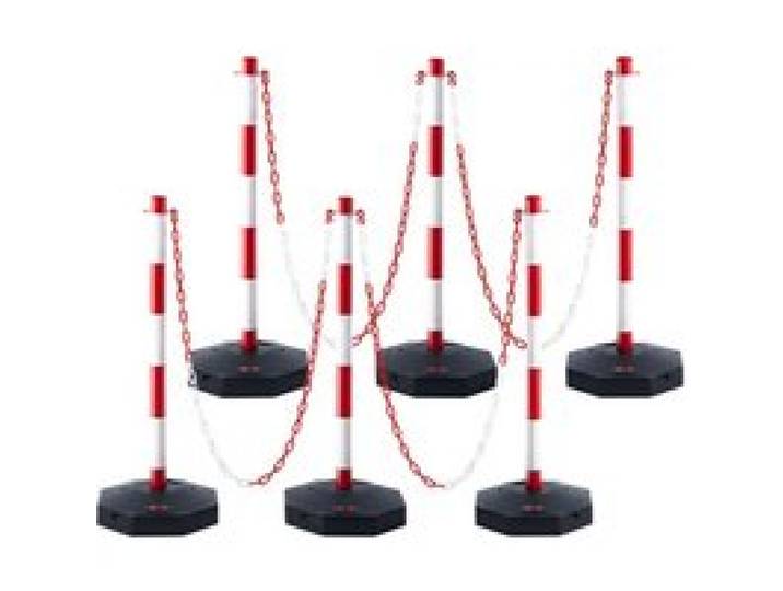 VEVOR Poteau de Signalisation 6PCs Poteau de Délimitation sur Socle Remplissable Hauteur Réglable Cône de Signalisation Longue Chaine 2 m pour Contrôle de Circulation Chantier Parking Rouge et Blanc