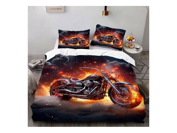 LuxusKollektion Jugendbettwäsche Bettwäsche 155x220 Flammen Motorrad 3D-Druck