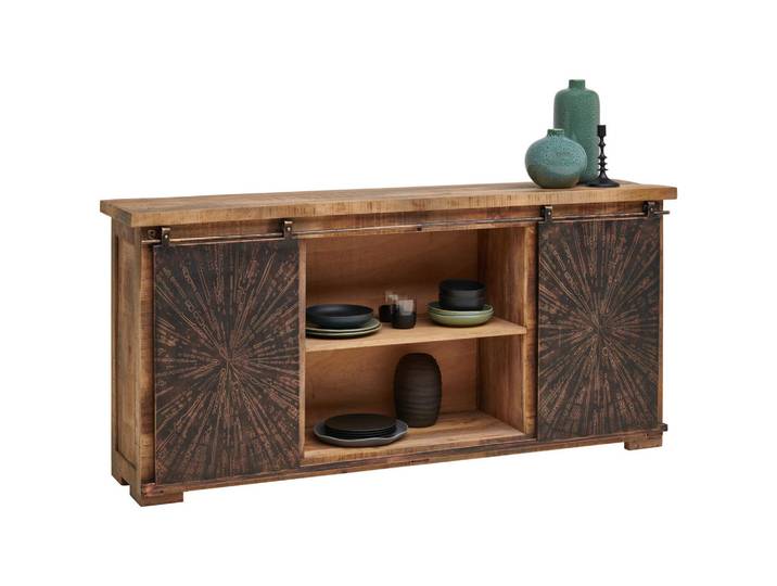 Landscape Sideboard, Natur, Schwarz, Kupfer, Holz, Metall, Mangoholz, massiv, 2 Fächer, 6 Schublade(n) Schubladen, 180x85x40 cm, Typenauswahl, Beimöbel erhältlich, Holzmöbel, Kleinmöbel Holz, Holzkommoden, Sideboards Holz