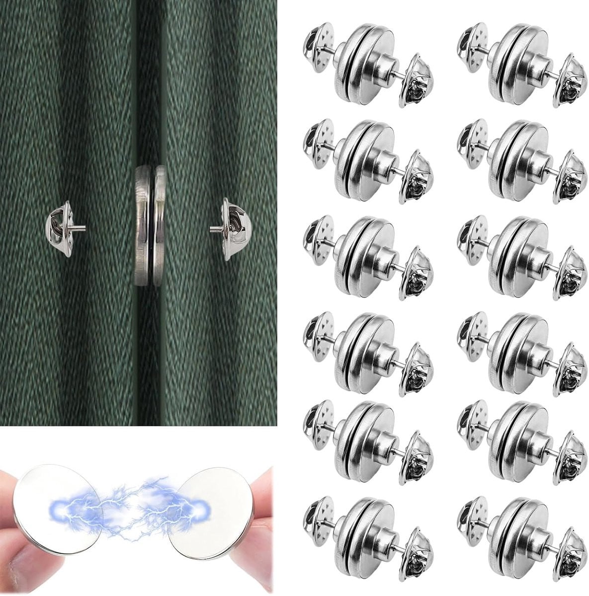 12 paar zilveren magnetische gordijnsluitingen van ShopVlot