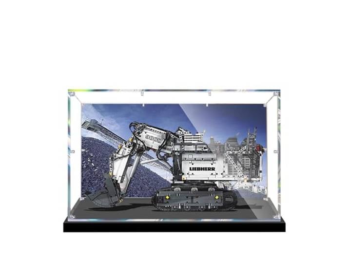 Acryl-Vitrine für Lego 42100 Liebherr R9800 Baggermodell, 3 mm staubdichte Schaukasten, Vitrine kompatibel mit Lego 42100 (Modell nicht im Lieferumfang enthalten) (Hintergrund 3 mm)