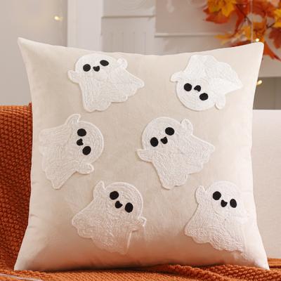 DynamicDeals Halloween Decoration, Throw Pillow Cover Pumpkin, Ghost Embroidery, Harvest Home Living Room Accent Pillow beige 450mm*450mm