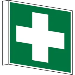Dreifke® | Schild Rettungszeichen, Erste Hilfe E003 Fahnenschild- 300x300x2 mm Aluminium glatt, langnachleuchtend