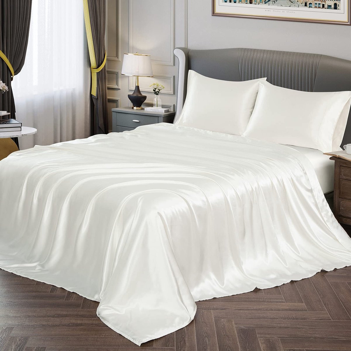 Omgoods Satin Bedlinnen Set inclusief hoeslaken en kussenslopen