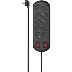 Hama, Steckdosenleiste, Steckdosenleiste, 10-fach, Überspannungsschutz, zwei Schalter, 2 m, Schwarz (10x, CEE 7/4, 2 m)