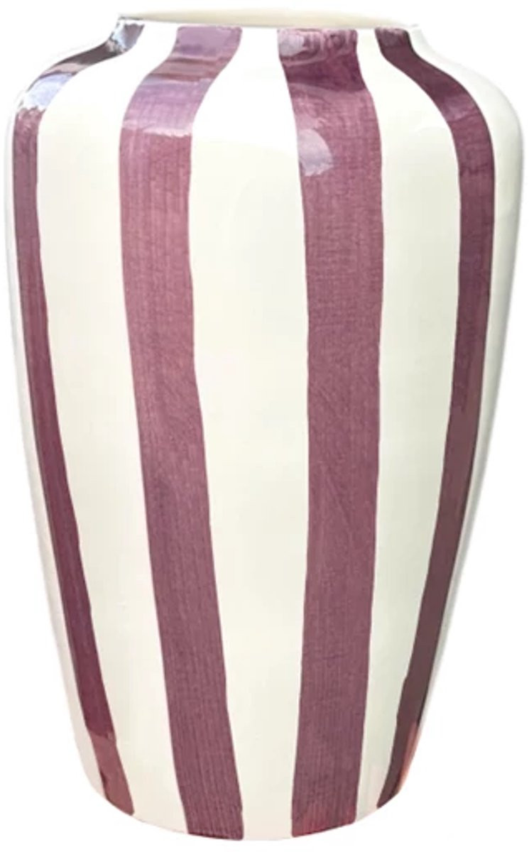 Val Pottery Foolish Funky Flower vaas XL aubergine met streep, Hoogte: 25 cm