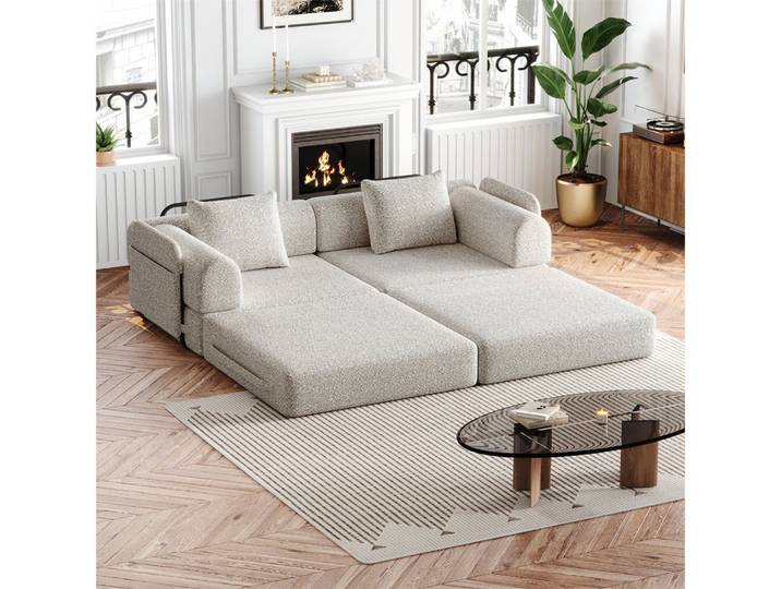 OKWISH Schlafsofa Modernes Chenille-Sofa 2-in-1, mit integriertem Stauraum – mit stabilen Metallrahmen & flexiblem Design für individuelle Raumgestaltung 2 Teile, mit Relaxfunktion