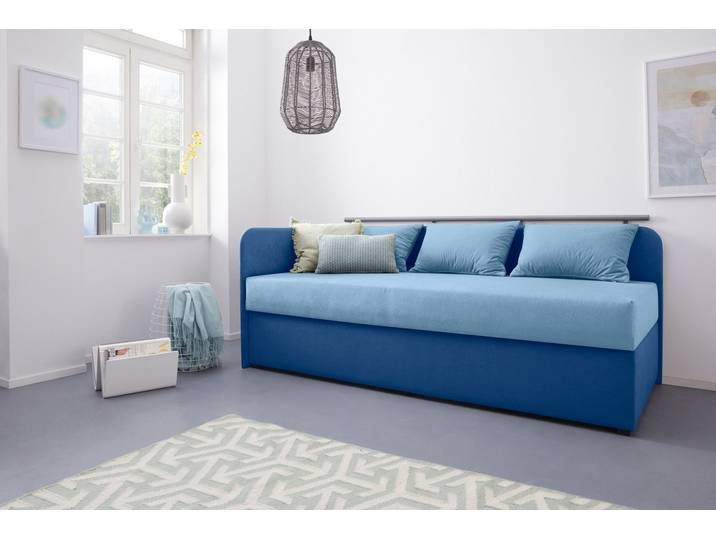 Polsterliege, Microvelours, Blau, 93×200 cm, Mit Stauraum, Modern, Maintal