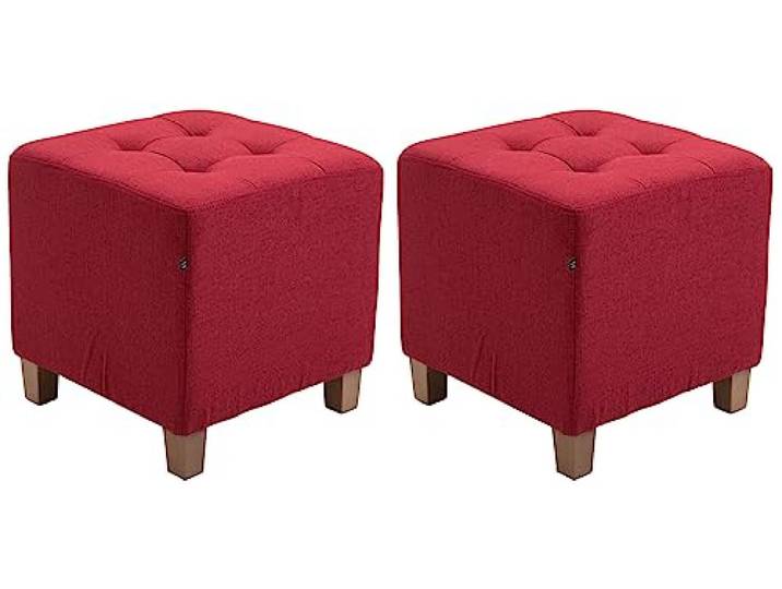 CLP 2er Set Sitzhocker Pharao mit Stoffbezug I Sitzwürfel mit hochwertiger Polsterung und Bodenschonern Farbe rot