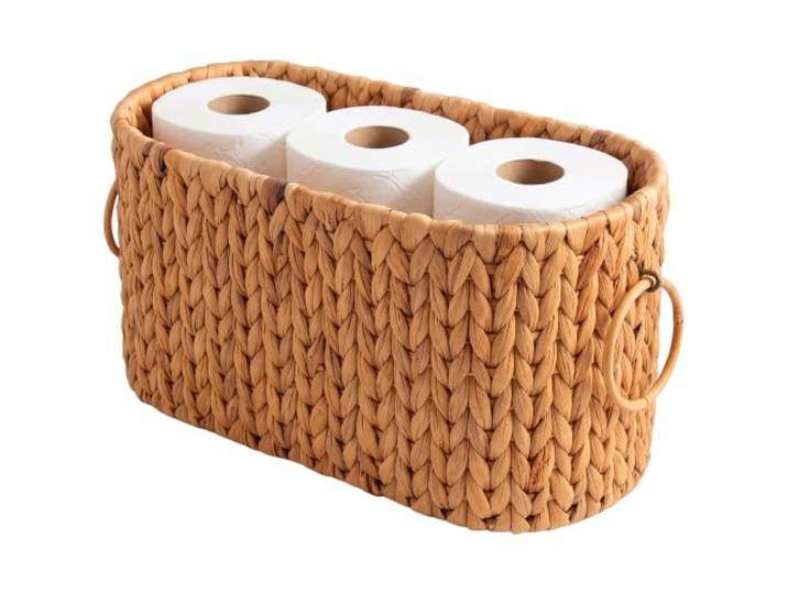 Relaxdays Rangement Papier Toilette\, Naturel 6 rouleaux\, 25 x 40 x 16\,5 cm\, jacinthe d'eau\, porte-rouleaux de réserve