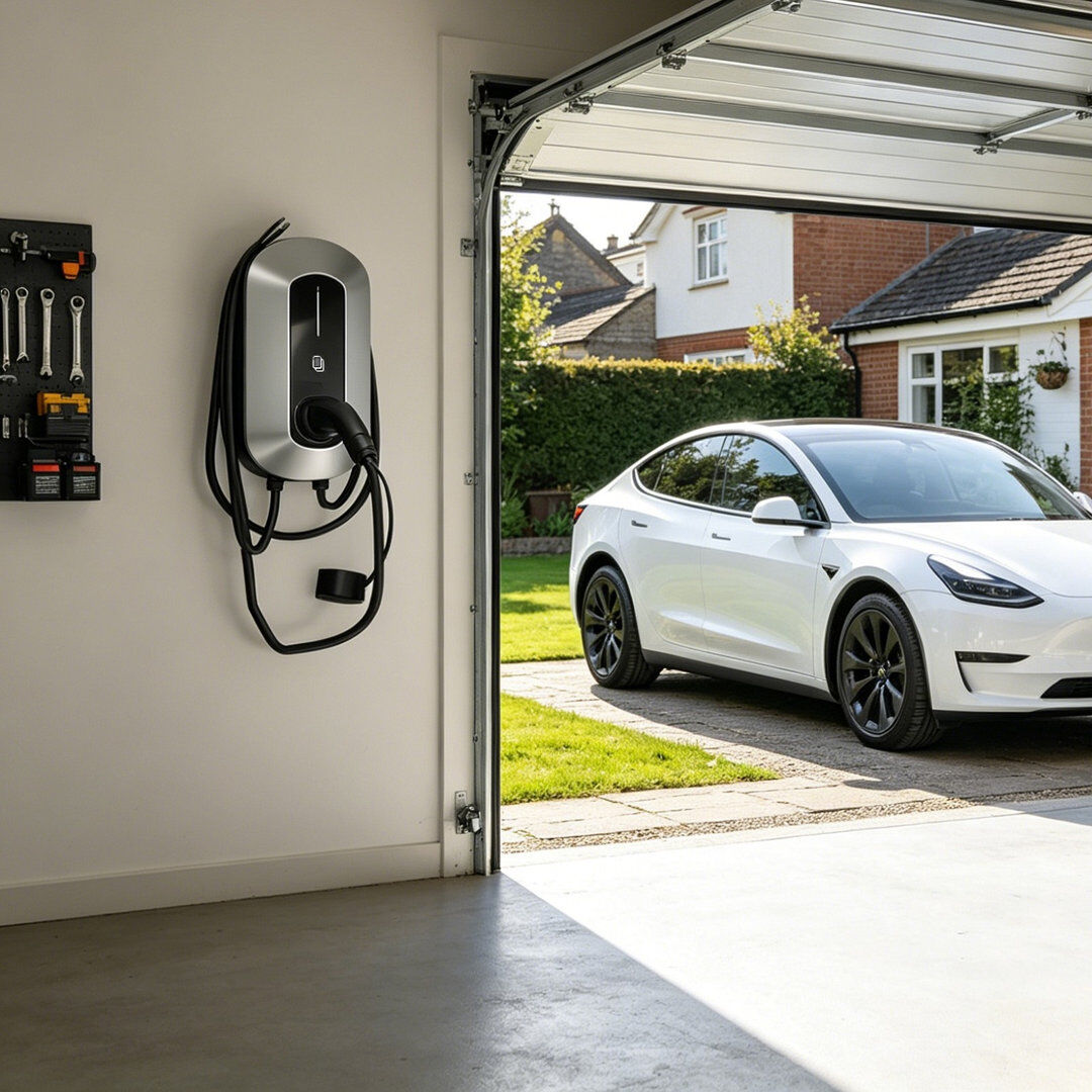 Yodolla 7Kw Wall Mounted Ev Charger, 32A Single Phase Mode 3 Type 2 Tethered Charging Station, Home Black