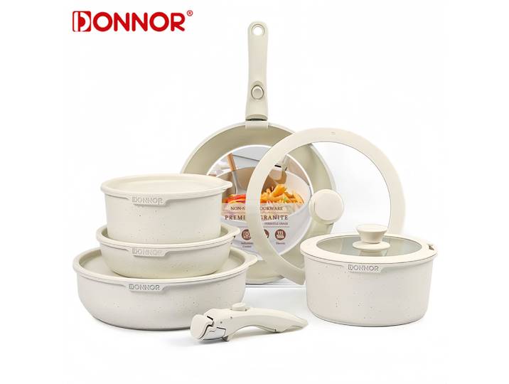 DONNOR 5 pièces/17 pièces ensemble de poêle antiadhésive poêle Non toxique avec poignée amovible en aluminium moulé sous pression poêle à lait ensembles de casseroles