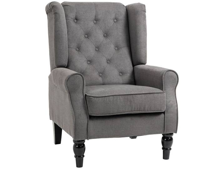 Homcom Einzelsessel mit Tufting Relaxsessel Einzelstuhl Holzfüße Polyester Dunkelgrau, Echtholz,Eukalyptusholz, Füllung: Schaumstoff,Schaumstoff, einzeln stellbar, 86x102x74 cm, Wohnzimmer, Sessel, Ohrensessel