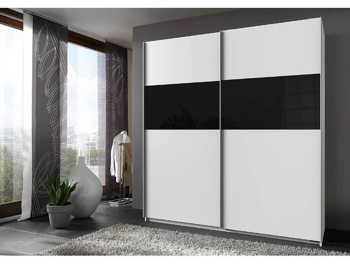 Schwebetürenschrank Bramfeld 1 180cm Weiß/Weiß/Schwarz