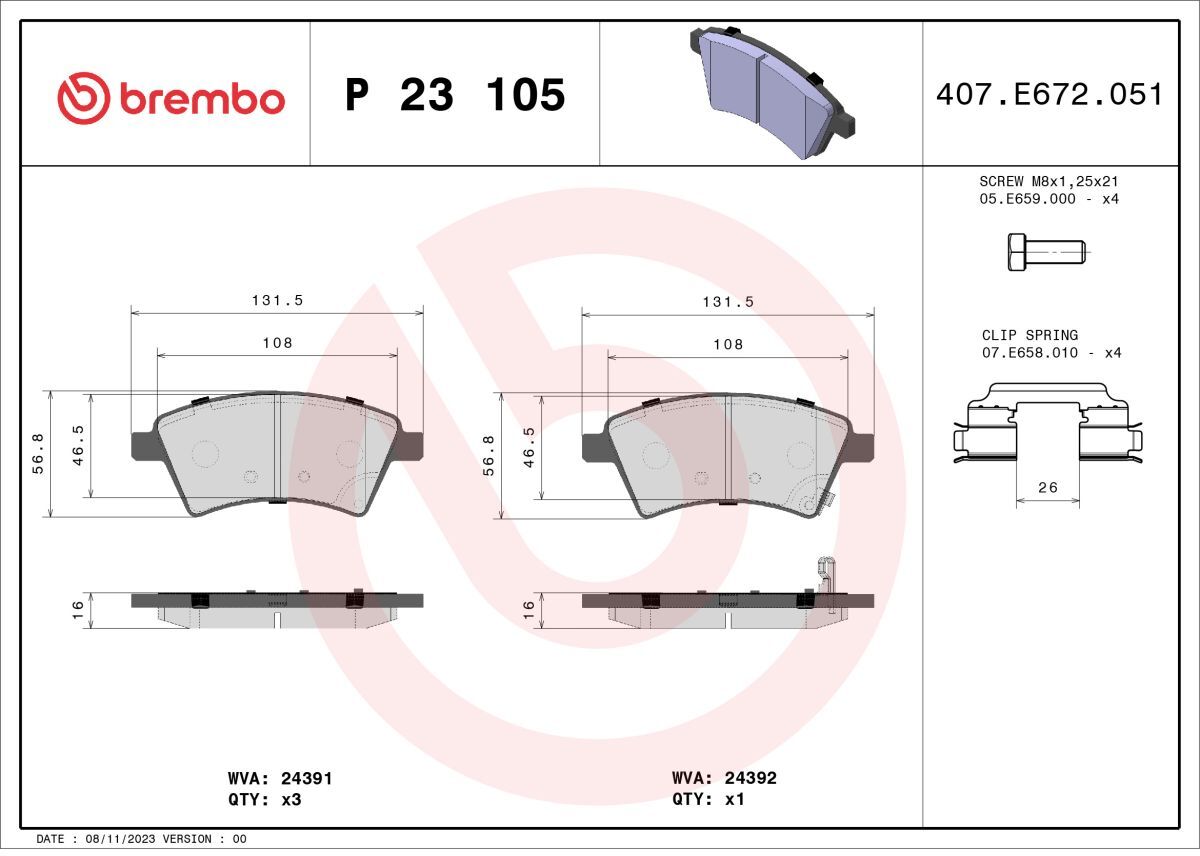 Bremsbelagsatz BREMBO P 23 105, Vorne