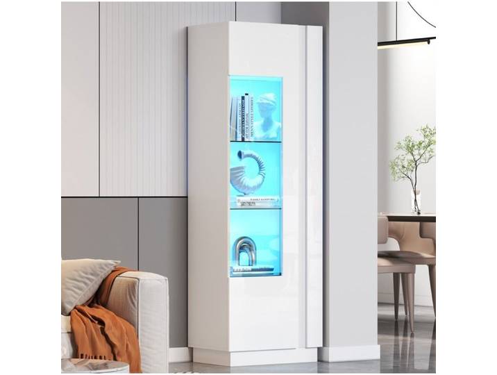 Vitrine blanche brillante 60 x 40 x 180 cm – porte acrylique LED APP panneaux de particules