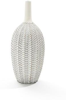 LuxenHome Modern White with Gold Geometric Pattern Polyresin Vase