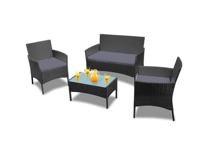 Salon de jardin - NAIZY - Ensemble 4 pièces - Résine tressée - Anthracite - 4 personnes