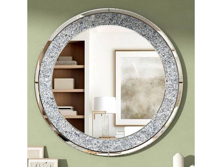 Miroir mural rond SHYFOY de 80 cm pour la décoration murale du salon - Miroirs décoratifs en diamant, décoration murale en cristal argenté, décoration moderne pour la maison