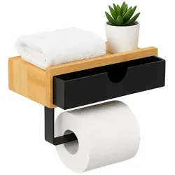 Relaxdays Bambus Toilettenpapierhalter mit Ablage Hellbraun,Schwarz
