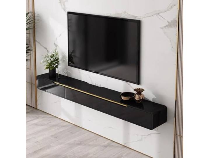 Schwebender TV-Ständer, glänzendes, wandmontiertes TV-Regal, modern Konsolentisch mit Medienspeicher for das Wohnzimmer hängend
