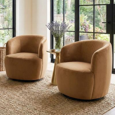 Housely "26.5"" Wide Velvet Small Swivel Barrel Accent Chair"