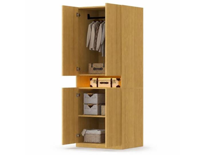 Armoire de Chambre 70×55×180 cm Compartiments Éclairés LED grand espace de rangement et espace pour suspendre les vêtements Bois