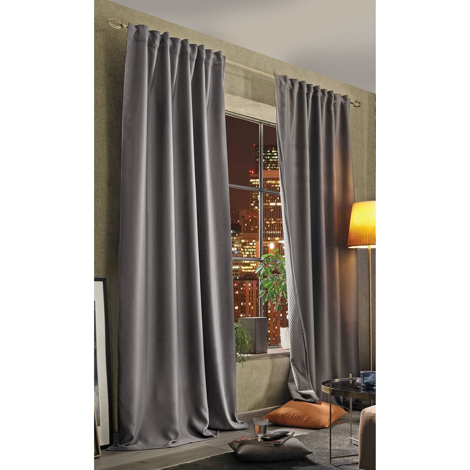 home24 Gordijn Acustico met plooiband grijs B: 135 cm, H: 225 cm