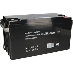 Multipower MPL65-12 AGM Longlife-Bleiakku 12V 65Ah M6 Schraubanschluss für USV, Notstrom & Sicherheitsanlagen