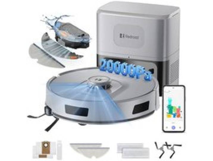 Aspirateur Robot Laveur 4-en-1 20000 Pa-Redroad R11-200min Autonomie Vidange Auto avec Navigation LiDAR Charge-Auto avec App-Gris