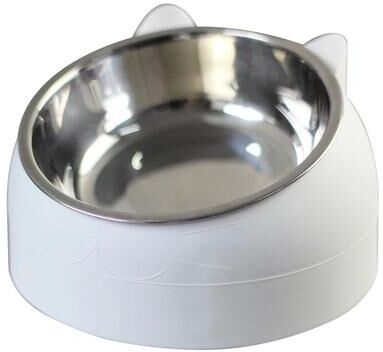 Uplifted Finds Tilted Stainless Steel Cat Bowl With Non Slip Base And Spinal Protection white 200 Ml