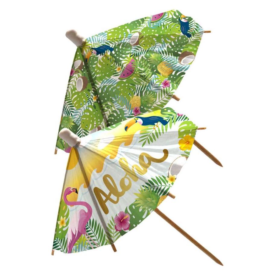 Globos Europe XL Aloha Cocktailspiesse aus Papier mit Sonnenschirmmotiv - 18 cm (6 Stk.) (70690944)