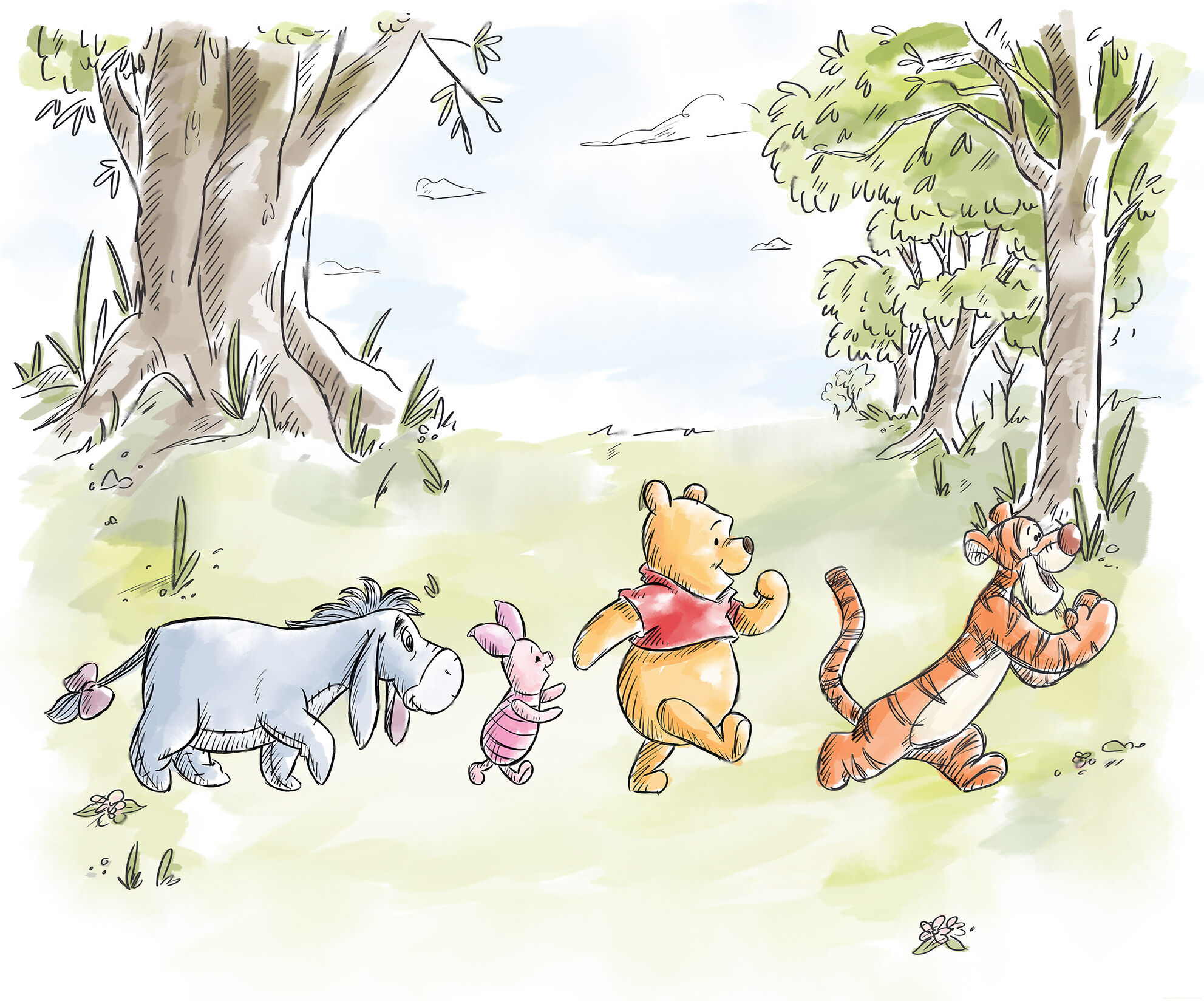 Kindertapete KOMAR "Disney Winnie the Pooh Walk Together", bunt, B:300m H:250m, Vlies, Tapeten, Kindertapete bunt B/L: 300m, Rollen: 1