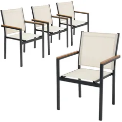 ML-Design Gartenstühle 4er Set mit Armlehnen, Beige, Terrassenstühle aus Textilene & Aluminium, Balkonstuhl, Sessel für Garten Balkon Terrasse