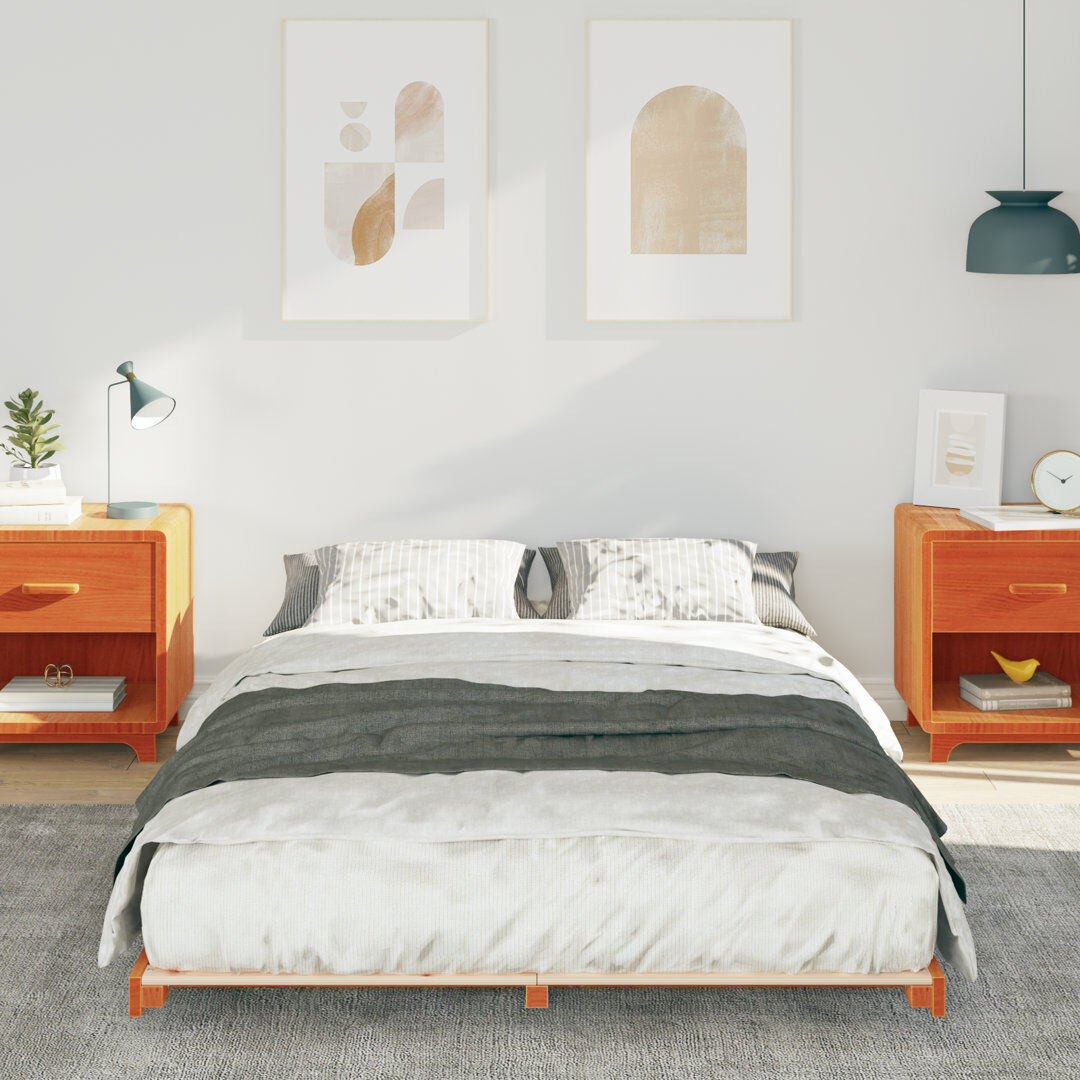 Norden Home Floor Bed Frame Solid Pine Wood Wax Brown European Single (90 x 200 cm)
