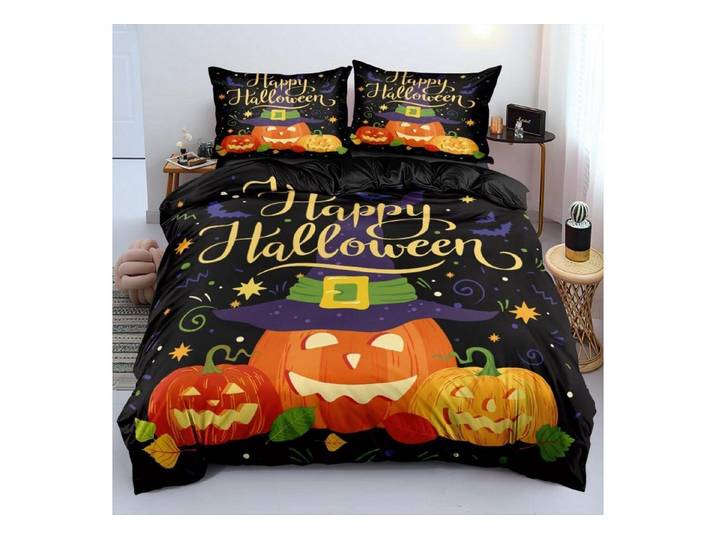 LuxusKollektion Kinderbettwäsche Bettwäsche 220x240 Halloween Kürbis 3D Microfaser 3-tlg